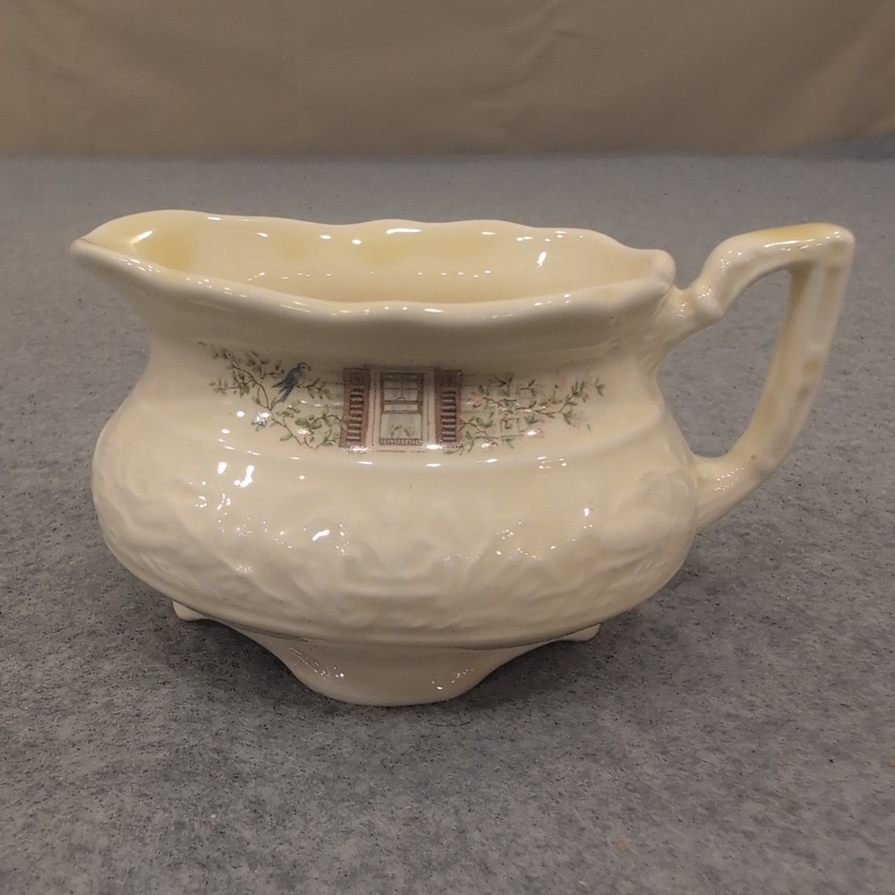 Vintage Creamer Pitcher Ceramic Floral Window Scene Embossed Cream Made in USA - Picture 3 of 5